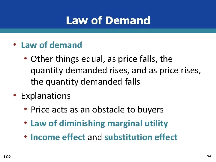Law of Demand • Law of demand • Other things equal, as price falls,