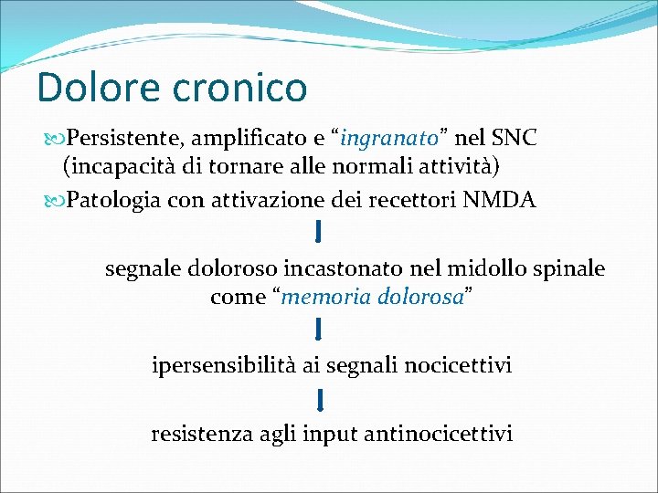 Dolore cronico Persistente, amplificato e “ingranato” nel SNC (incapacità di tornare alle normali attività)