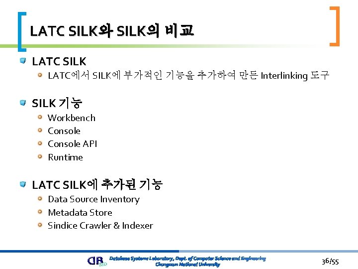 LATC SILK와 SILK의 비교 LATC SILK LATC에서 SILK에 부가적인 기능을 추가하여 만든 Interlinking 도구