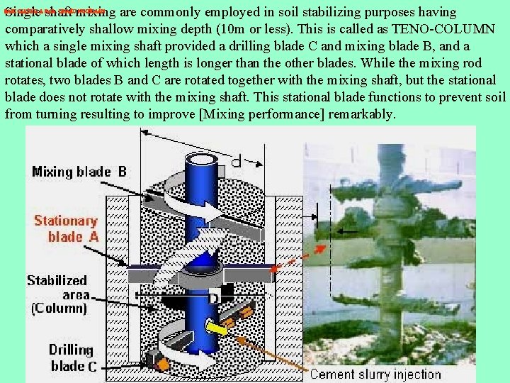 Single shaft mixing are commonly employed in soil stabilizing purposes having comparatively shallow mixing