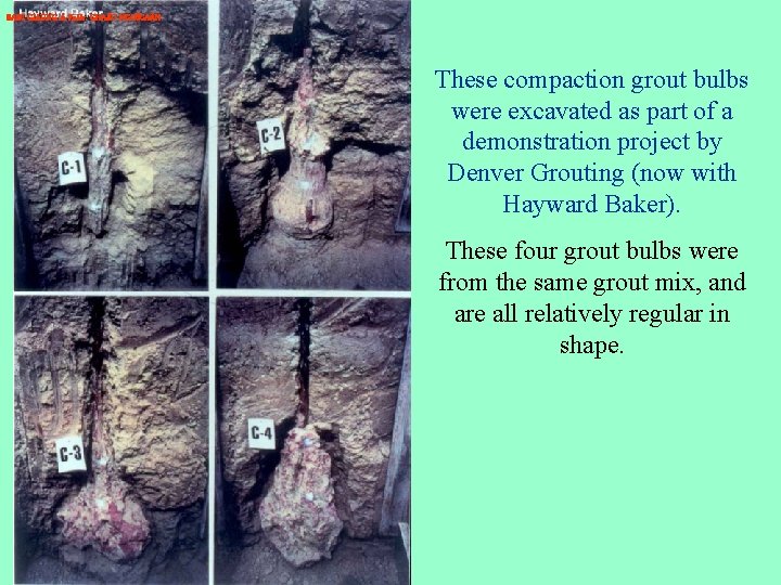 BAØI GIAÛNG A Pr. Dr. CHA U NGOÏCAÅN These compaction grout bulbs were excavated