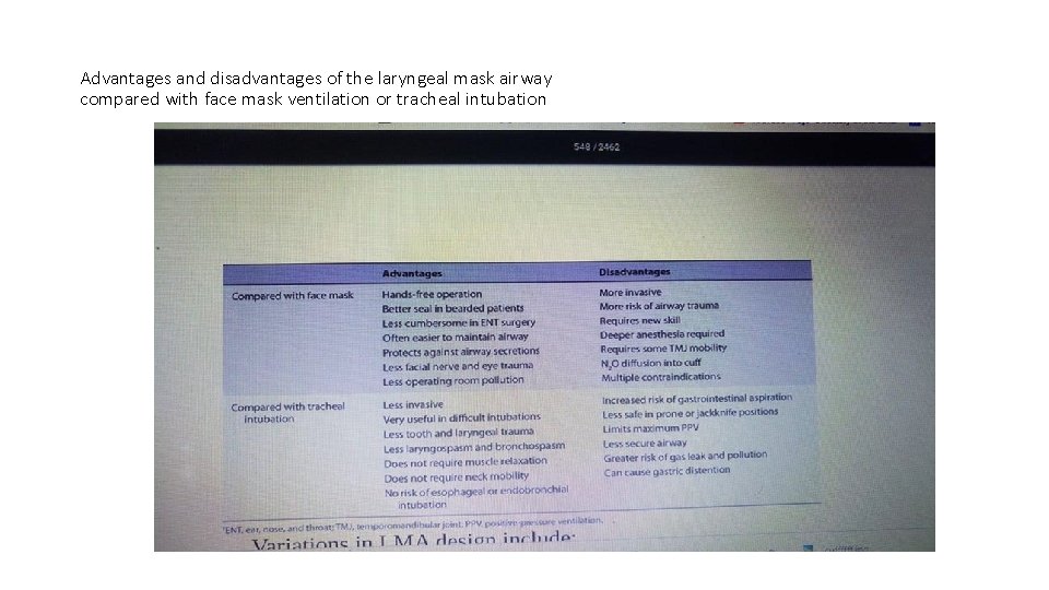 Advantages and disadvantages of the laryngeal mask airway compared with face mask ventilation or