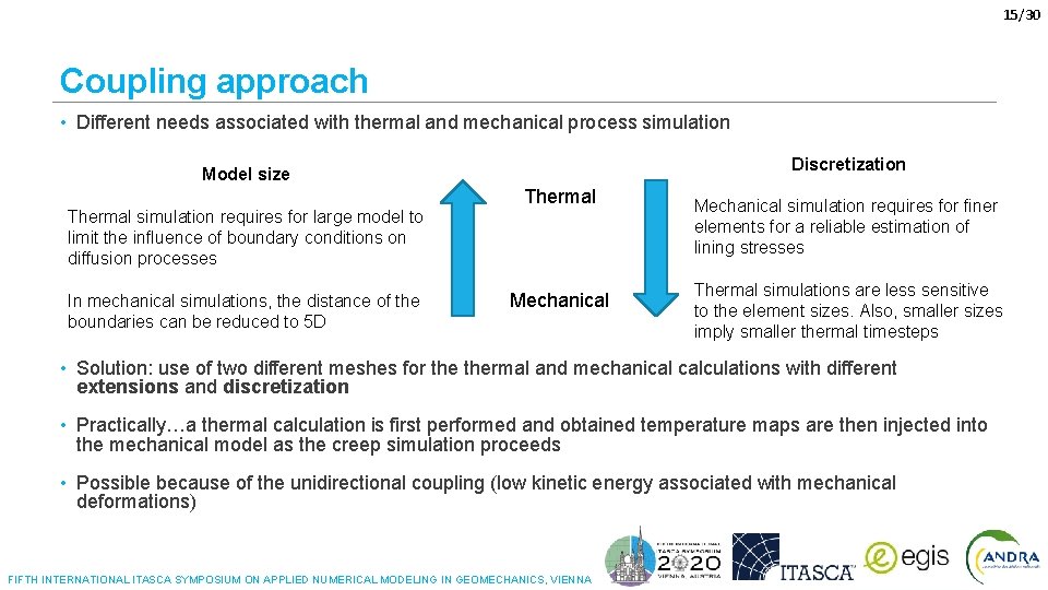 15/30 Coupling approach • Different needs associated with thermal and mechanical process simulation Discretization