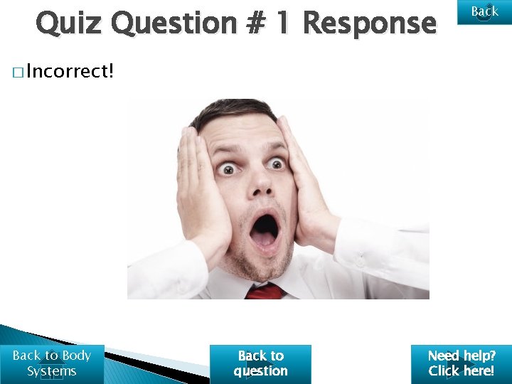 Quiz Question # 1 Response Back � Incorrect! Back to Body Systems Back to