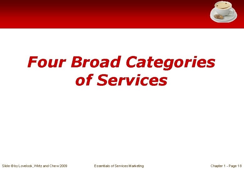 Four Broad Categories of Services Slide © by Lovelock, Wirtz and Chew 2009 Essentials