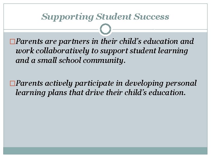 Supporting Student Success �Parents are partners in their child’s education and work collaboratively to
