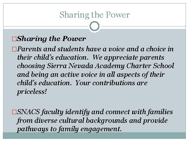 Sharing the Power �Parents and students have a voice and a choice in their