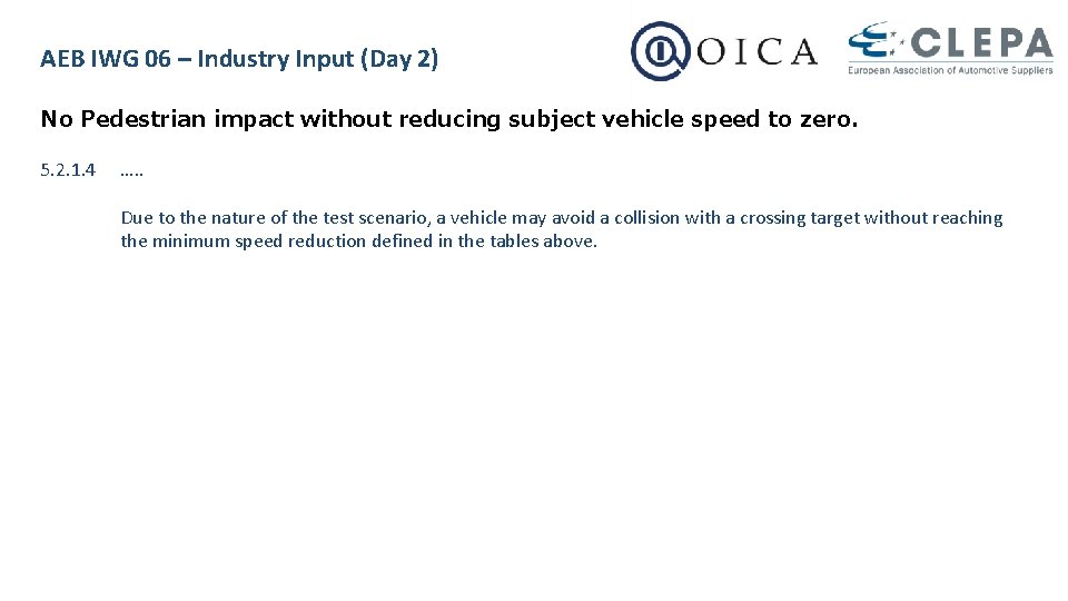 AEB IWG 06 – Industry Input (Day 2) No Pedestrian impact without reducing subject