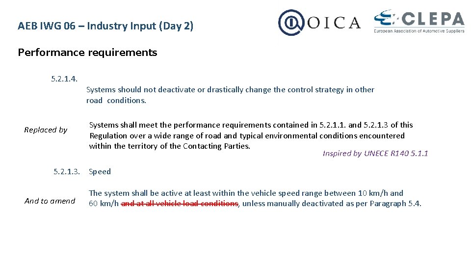 AEB IWG 06 – Industry Input (Day 2) Performance requirements 5. 2. 1. 4.