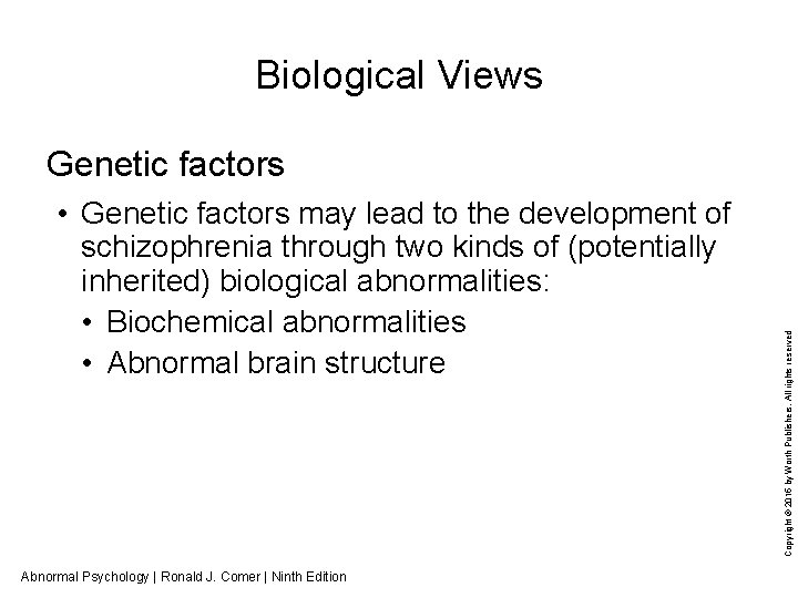 Biological Views • Genetic factors may lead to the development of schizophrenia through two