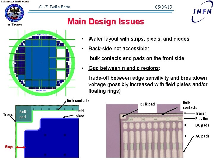 05/06/13 G. -F. Dalla Betta Main Design Issues • Wafer layout with strips, pixels,