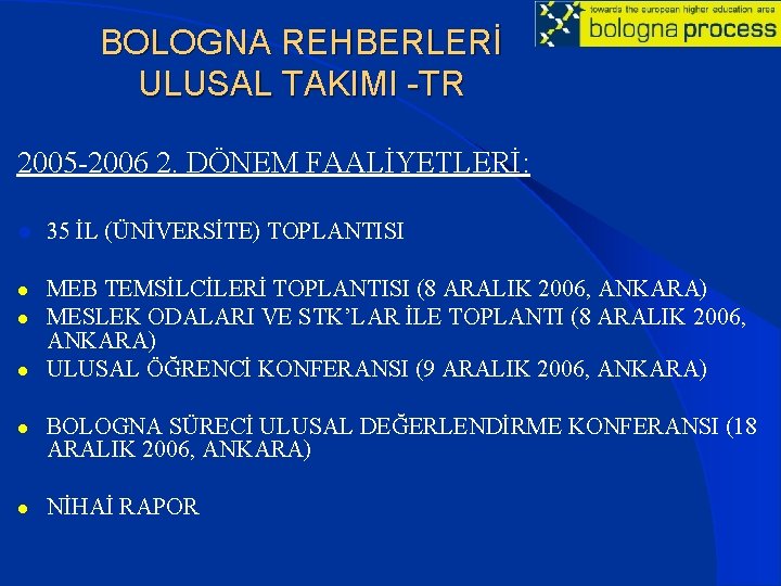 BOLOGNA REHBERLERİ ULUSAL TAKIMI -TR 2005 -2006 2. DÖNEM FAALİYETLERİ: l l l 35