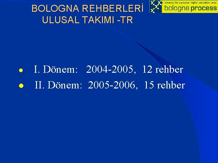 BOLOGNA REHBERLERİ ULUSAL TAKIMI -TR l l I. Dönem: 2004 -2005, 12 rehber II.