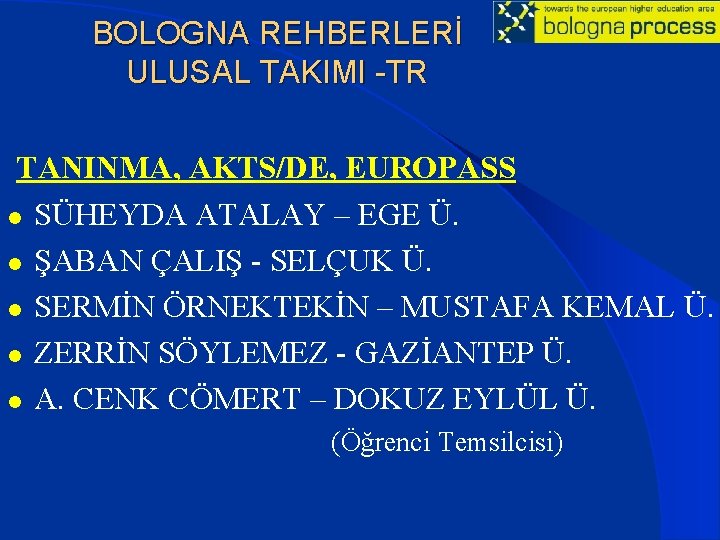 BOLOGNA REHBERLERİ ULUSAL TAKIMI -TR TANINMA, AKTS/DE, EUROPASS l SÜHEYDA ATALAY – EGE Ü.