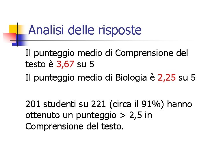 Analisi delle risposte Il punteggio medio di Comprensione del testo è 3, 67 su