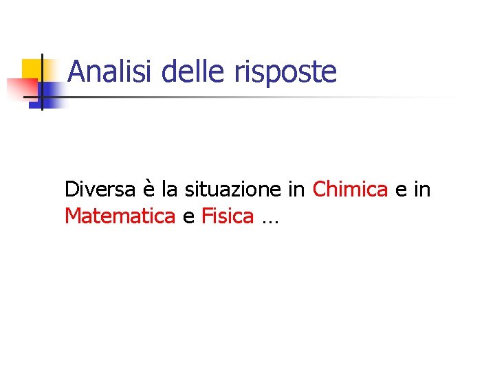 Analisi delle risposte Diversa è la situazione in Chimica e in Matematica e Fisica