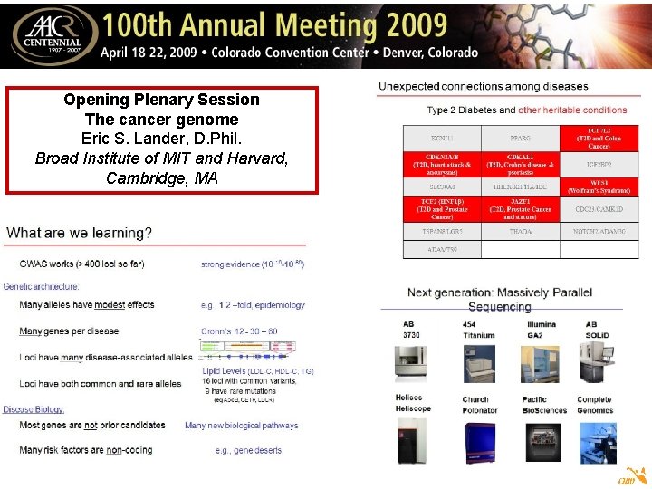 Opening Plenary Session The cancer genome Eric S. Lander, D. Phil. Broad Institute of