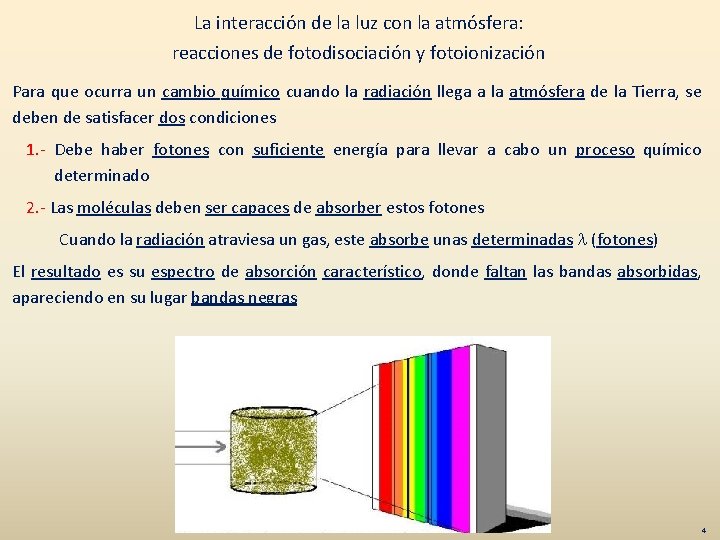 La interacción de la luz con la atmósfera: reacciones de fotodisociación y fotoionización Para