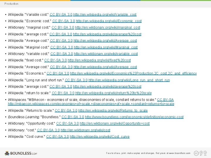 Production • Wikipedia. "Variable cost. " CC BY-SA 3. 0 http: //en. wikipedia. org/wiki/Variable_cost