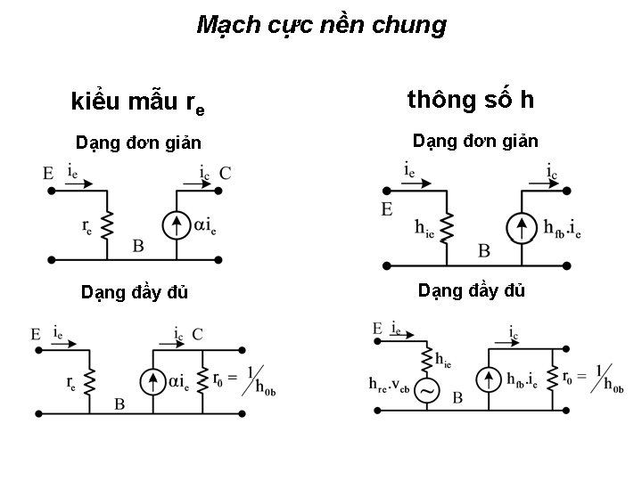 Mạch cực nền chung kiểu mẫu re thông số h Dạng đơn giản Dạng