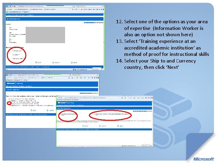 12. Select one of the options as your area of expertise (Information Worker is