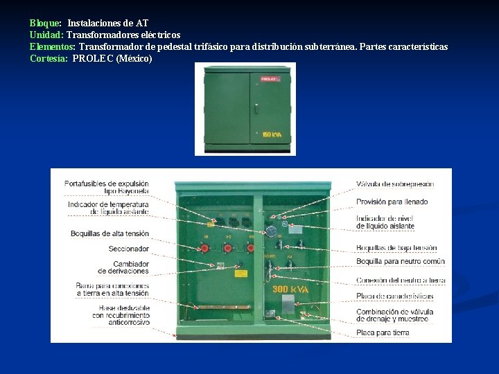 Bloque: Instalaciones de AT Unidad: Transformadores eléctricos Elementos: Transformador de pedestal trifásico para distribución