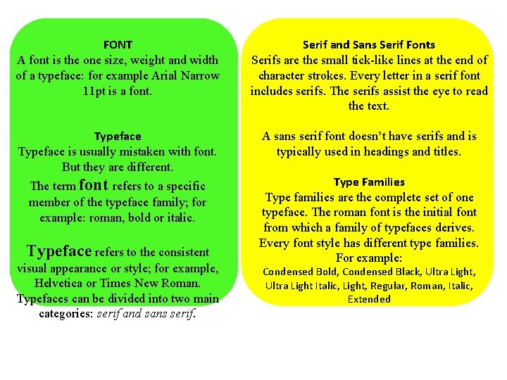 FONT A font is the one size, weight and width of a typeface: for