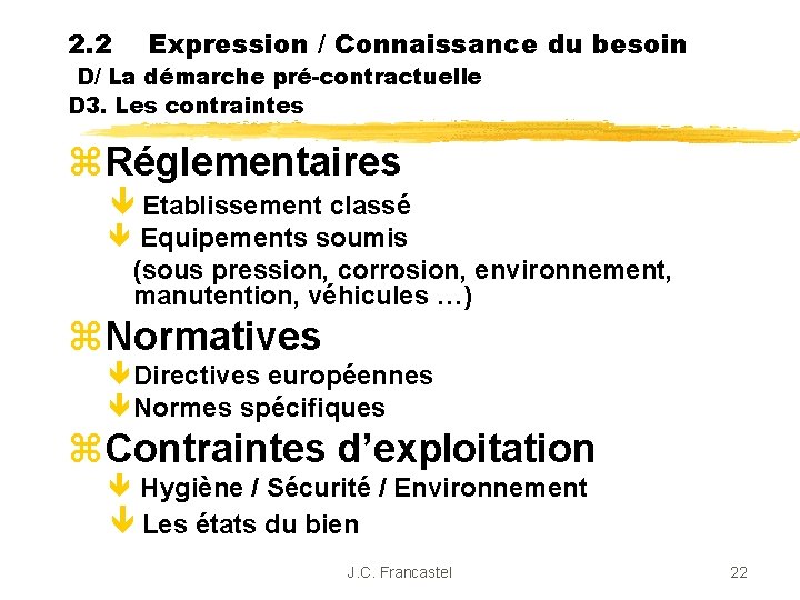 2. 2 Expression / Connaissance du besoin D/ La démarche pré-contractuelle D 3. Les