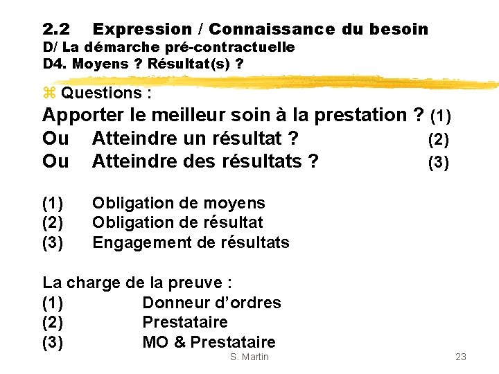 2. 2 Expression / Connaissance du besoin D/ La démarche pré-contractuelle D 4. Moyens