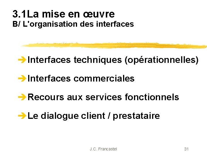 3. 1 La mise en œuvre B/ L'organisation des interfaces Interfaces techniques (opérationnelles) Interfaces