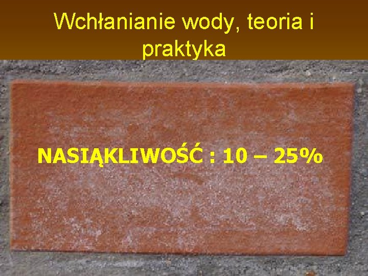 Wchłanianie wody, teoria i praktyka NASIĄKLIWOŚĆ : 10 – 25% 