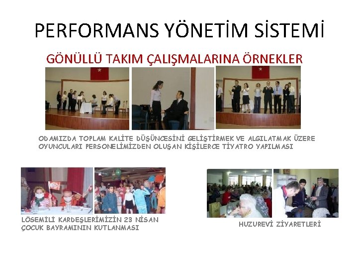 PERFORMANS YÖNETİM SİSTEMİ GÖNÜLLÜ TAKIM ÇALIŞMALARINA ÖRNEKLER ODAMIZDA TOPLAM KALİTE DÜŞÜNCESİNİ GELİŞTİRMEK VE ALGILATMAK