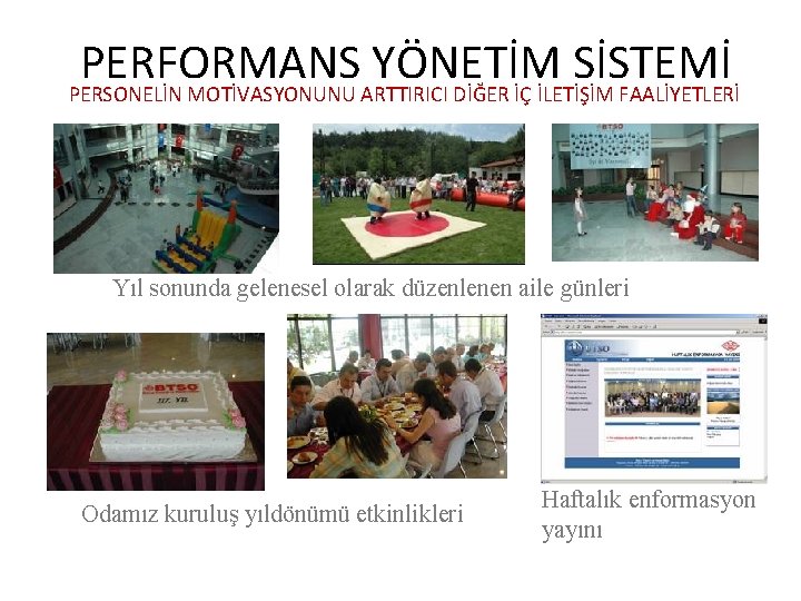 PERFORMANS YÖNETİM SİSTEMİ PERSONELİN MOTİVASYONUNU ARTTIRICI DİĞER İÇ İLETİŞİM FAALİYETLERİ Yıl sonunda gelenesel olarak