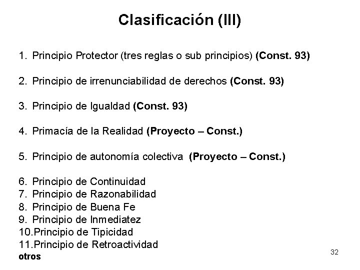 Clasificación (III) 1. Principio Protector (tres reglas o sub principios) (Const. 93) 2. Principio