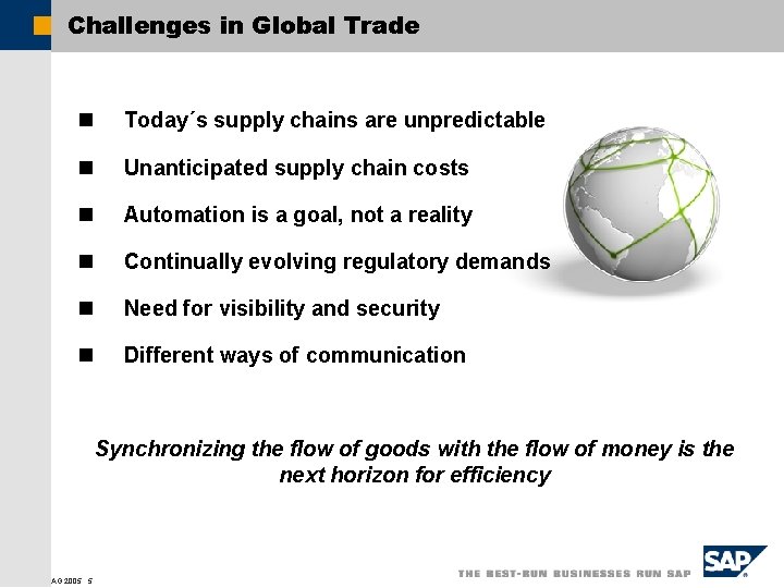 Challenges in Global Trade n Today´s supply chains are unpredictable n Unanticipated supply chain