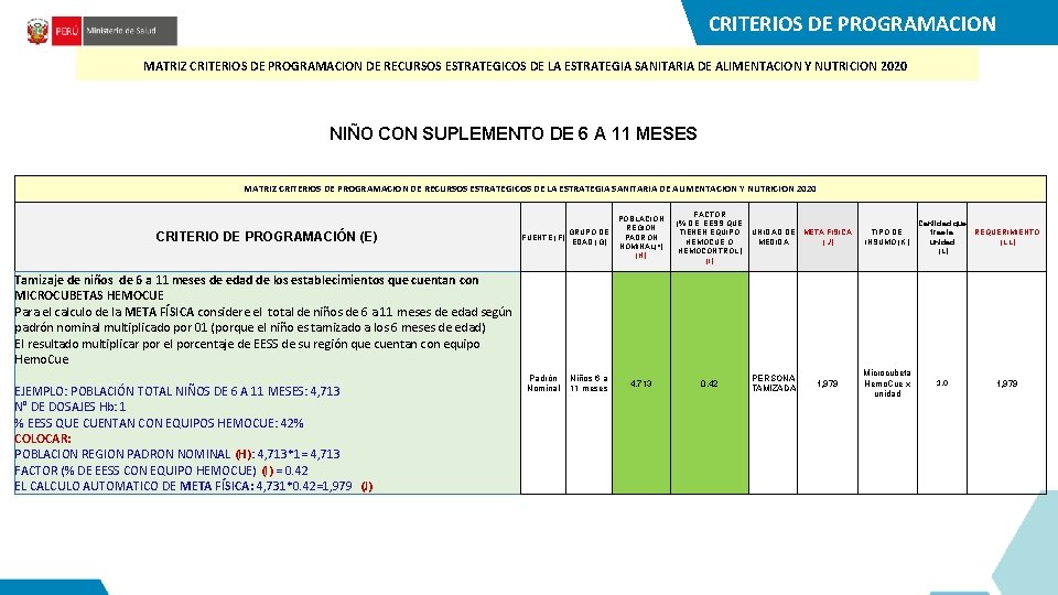 CRITERIOS DE PROGRAMACION MATRIZ CRITERIOS DE PROGRAMACION DE RECURSOS ESTRATEGICOS DE LA ESTRATEGIA SANITARIA