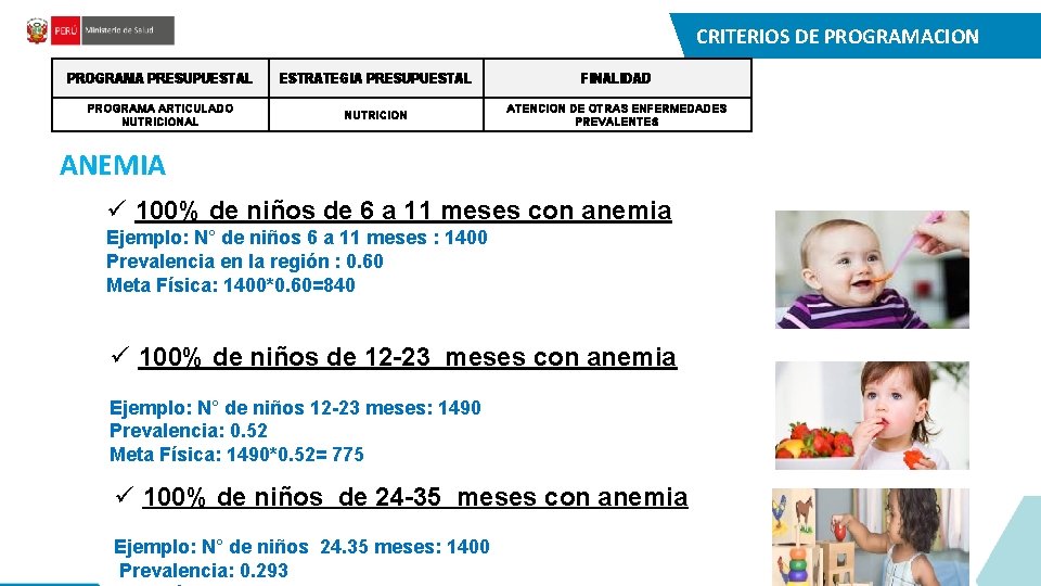 CRITERIOS DE PROGRAMACION PROGRAMA PRESUPUESTAL ESTRATEGIA PRESUPUESTAL FINALIDAD PROGRAMA ARTICULADO NUTRICIONAL NUTRICION ATENCION DE