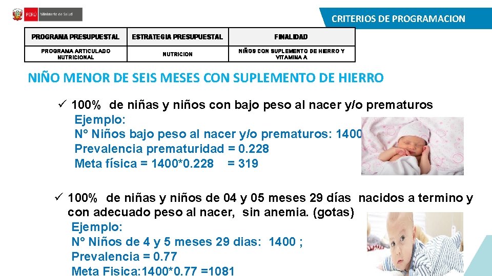 CRITERIOS DE PROGRAMACION PROGRAMA PRESUPUESTAL ESTRATEGIA PRESUPUESTAL FINALIDAD PROGRAMA ARTICULADO NUTRICIONAL NUTRICION NIÑOS CON