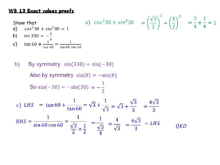 WB 13 Exact values proofs 