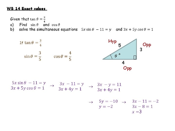WB 14 Exact values Hyp 5 3 4 Opp Opp 