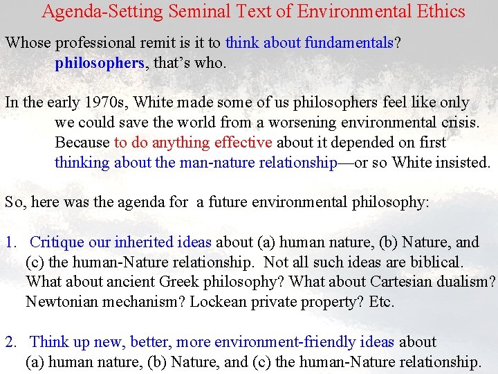 Agenda-Setting Seminal Text of Environmental Ethics Whose professional remit is it to think about