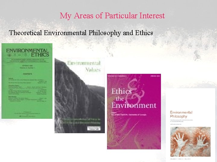 My Areas of Particular Interest Theoretical Environmental Philosophy and Ethics 