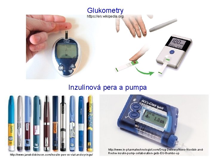 Glukometry https: //en. wikipedia. org Inzulínová pera a pumpa http: //www. janekdickinson. com/insulin-pen-vs-vial-and-syringe/ http: