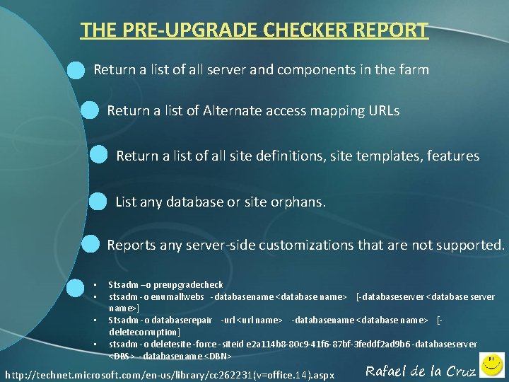 THE PRE-UPGRADE CHECKER REPORT Return a list of all server and components in the