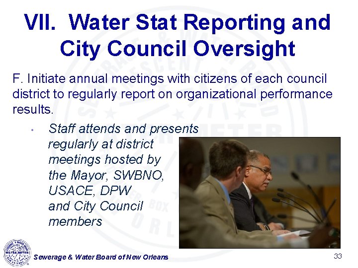 VII. Water Stat Reporting and City Council Oversight F. Initiate annual meetings with citizens