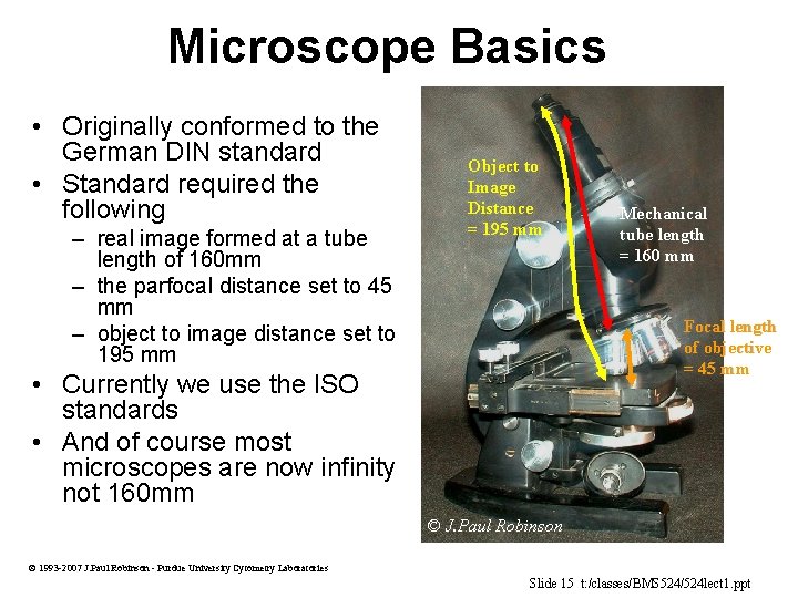 Microscope Basics • Originally conformed to the German DIN standard • Standard required the
