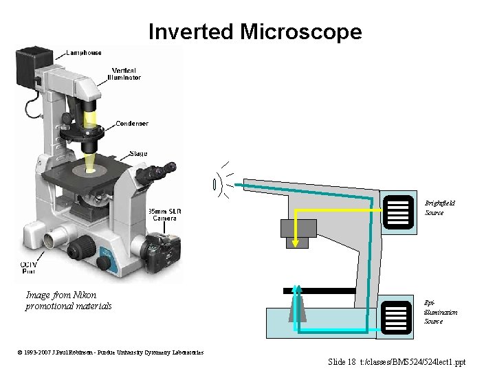 Inverted Microscope Brightfield Source Image from Nikon promotional materials Epiillumination Source 1993 -2007 J.
