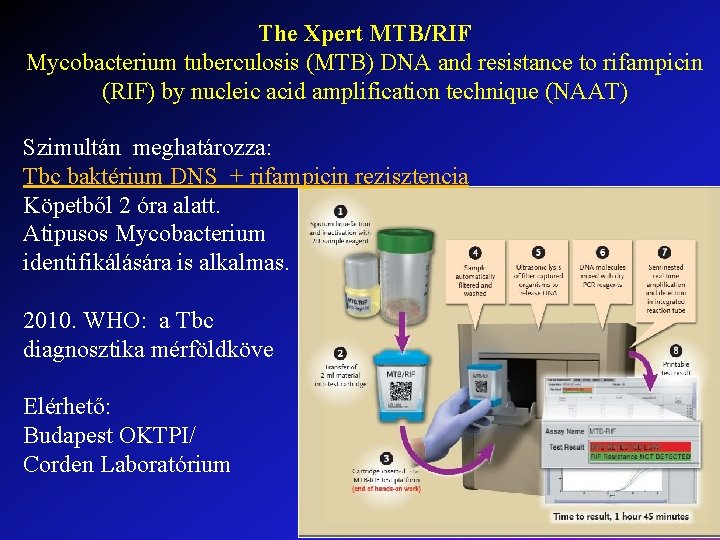 The Xpert MTB/RIF Mycobacterium tuberculosis (MTB) DNA and resistance to rifampicin (RIF) by nucleic