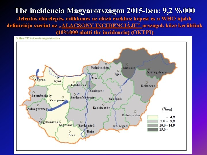 Tbc incidencia Magyarországon 2015 -ben: 9, 2 %000 Jelentős előrelépés, csökkenés az előző évekhez