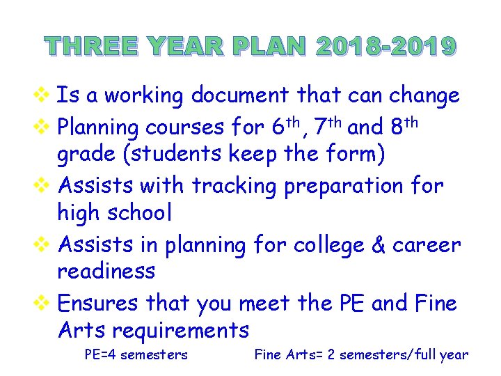 THREE YEAR PLAN 2018 -2019 v Is a working document that can change v
